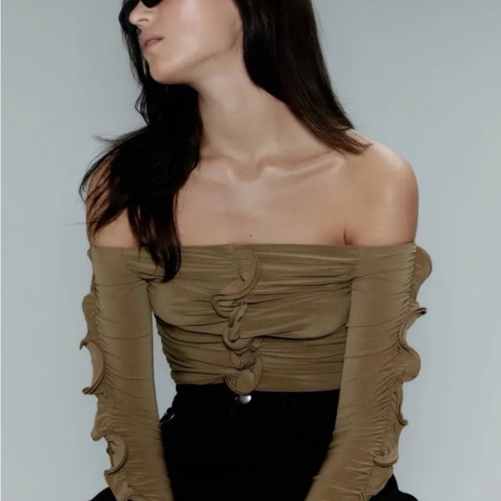 Aje Khaki Ruched Women's Blouse size M